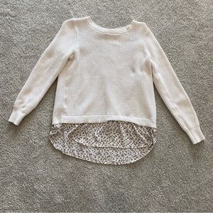 LOFT Cream Cableknit Sweater with Slit Back Size S